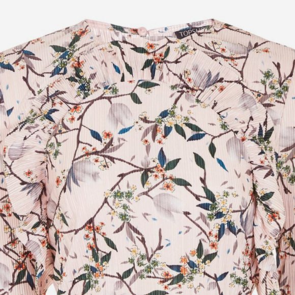 Topshop Print Ruffle Plissé Top - Picture 7 of 13